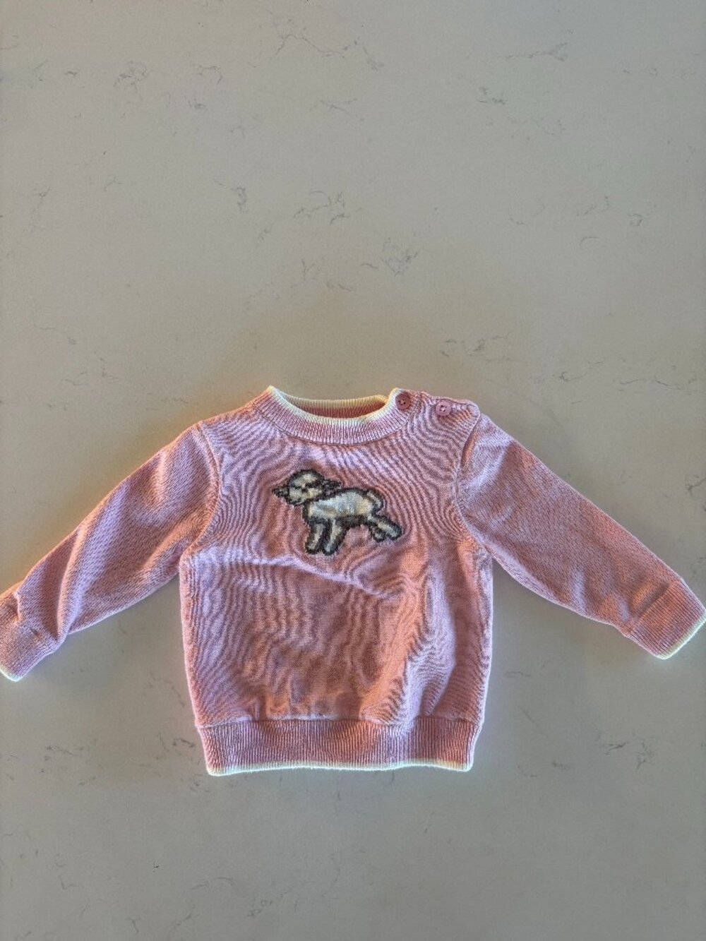 Rachel Riley Baby Girl Pink Knit Puppy Dog Sweater Button Shoulder 6M